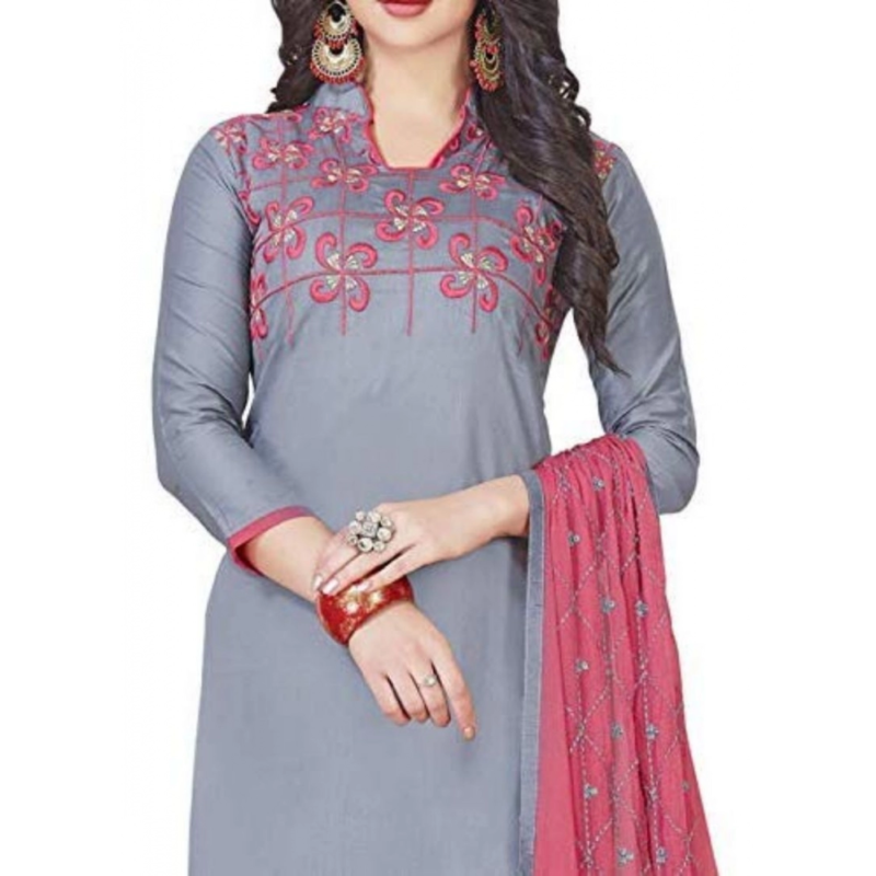 Generic Women's Glaze Cotton Unstitched Salwar-Suit Material With Dupatta (Grey, 2 Mtr) - Image 2
