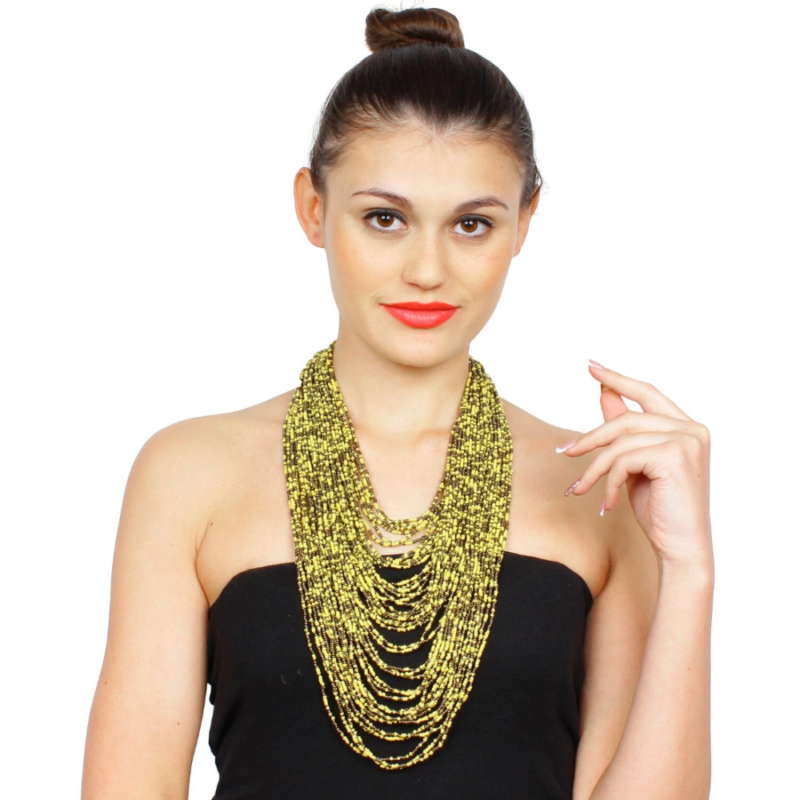 Yellow Multi Layer Beads Necklace - Image 2