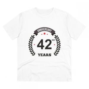 Generic Men's PC Cotton 42nd Anniversary Printed T Shirt (Color: White, Thread Count: 180GSM)