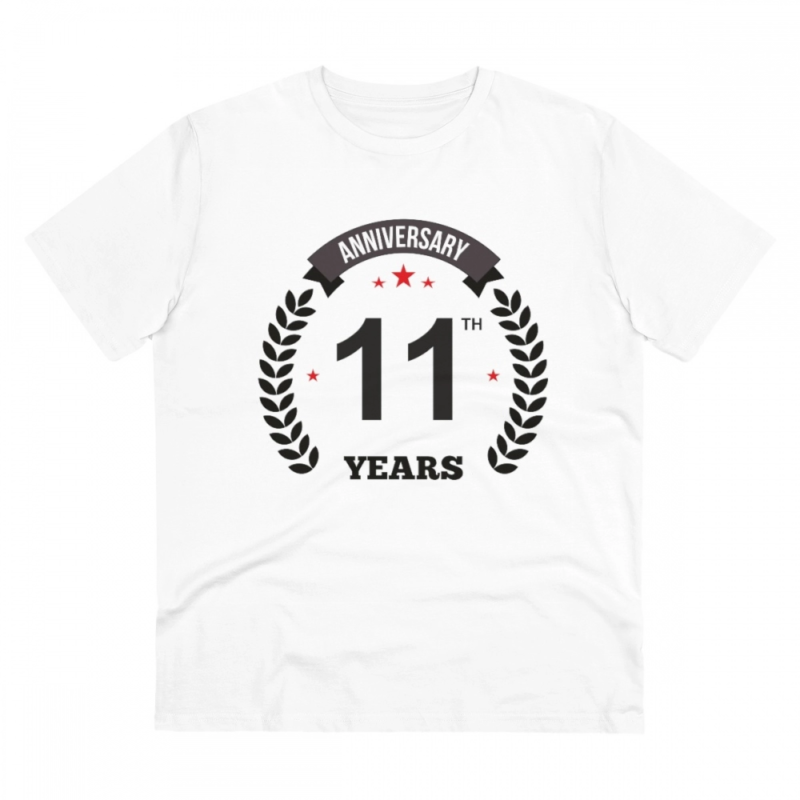 Generic Men's PC Cotton 11th Anniversary Printed T Shirt (Color: White, Thread Count: 180GSM)