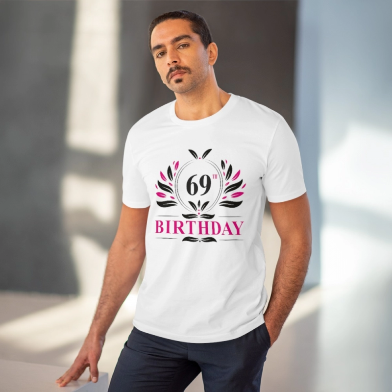 Generic Men's PC Cotton 69th Birthday Printed T Shirt (Color: White, Thread Count: 180GSM) - Image 6