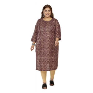 Generic Women's Casual 3/4th Sleeve Golden Foil Printed Capsule Cotton Straight Kurti (Maroon)