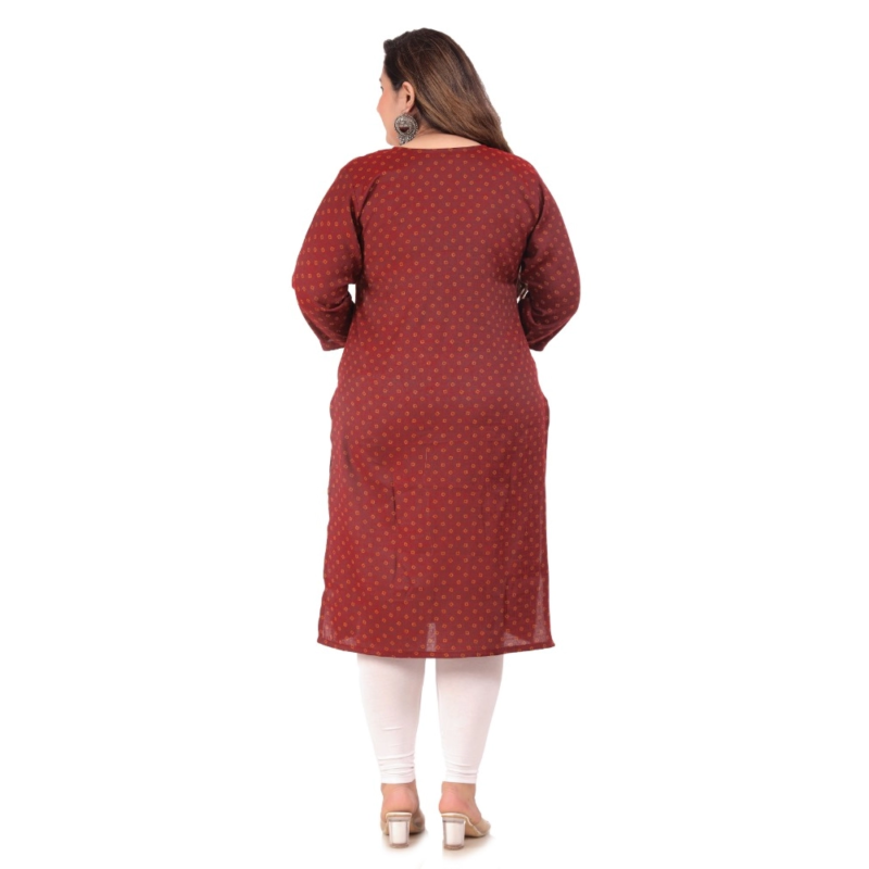 Generic Women's Office wear Bandhni Printed Capsule Straight Kurti (Maroon) - Image 4