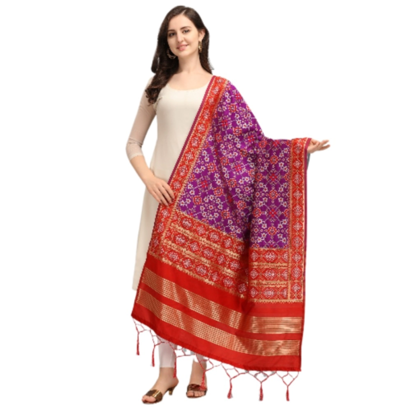 Generic Women's Silk Pure weaving Work Duppatta (Purple, Length: 2-2.3 Mtrs) - Image 2