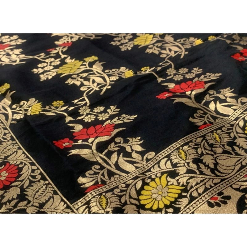 Generic Women's Silk Pure Zari weaving Duppatta (Black, Length: 2-2.3 Mtrs) - Image 2