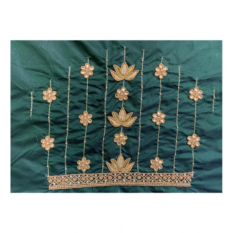 Generic Women's Cotton Silk Self Design Unstitched Blouse Piece (Dark Green, 80-100 cm) - Image 2