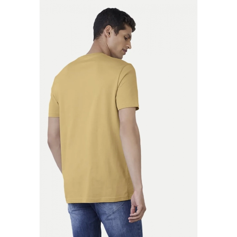 Generic Men's?Casual Half sleeve Solid?Polyester Crew Neck T-shirt (Sand) - Image 2