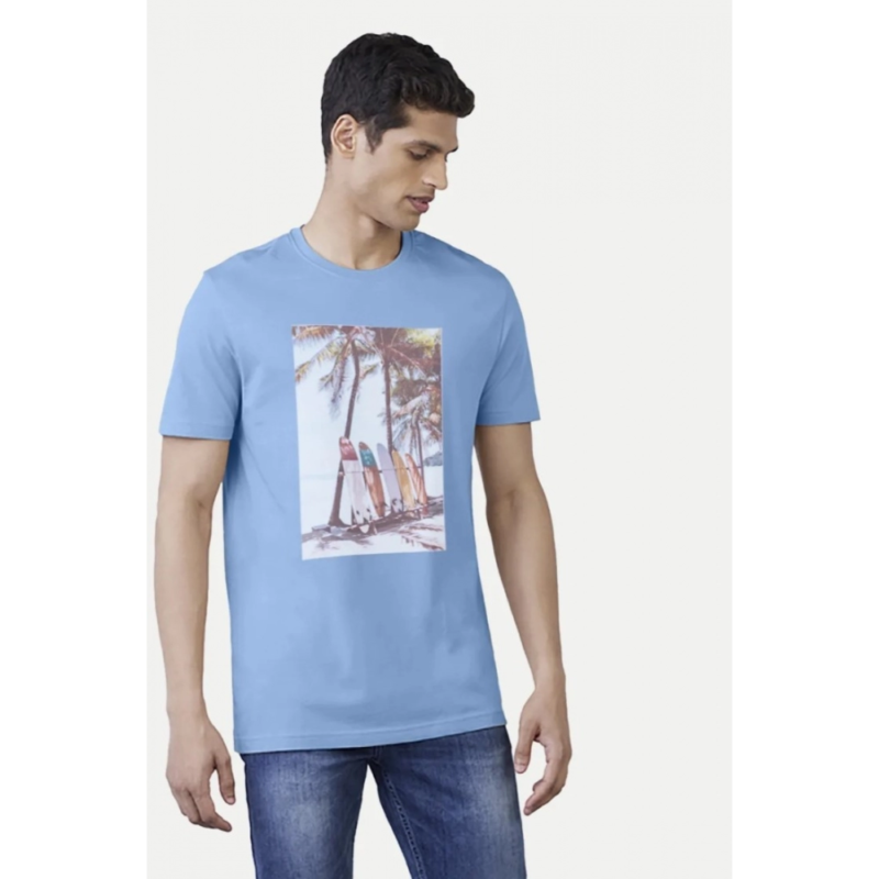Generic Men's?Casual Half sleeve Digital Printed Cotton Crew Neck T-shirt (Sky Blue) - Image 3