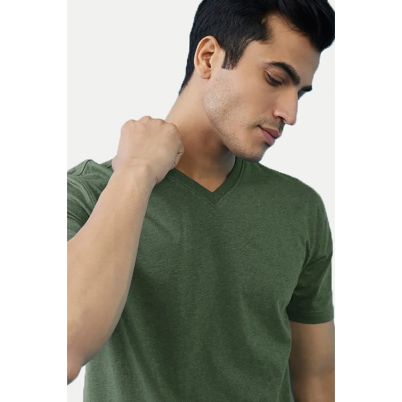 Generic Men's?Casual Half sleeve Solid?Cotton V Neck T-shirt (Green) - Image 3