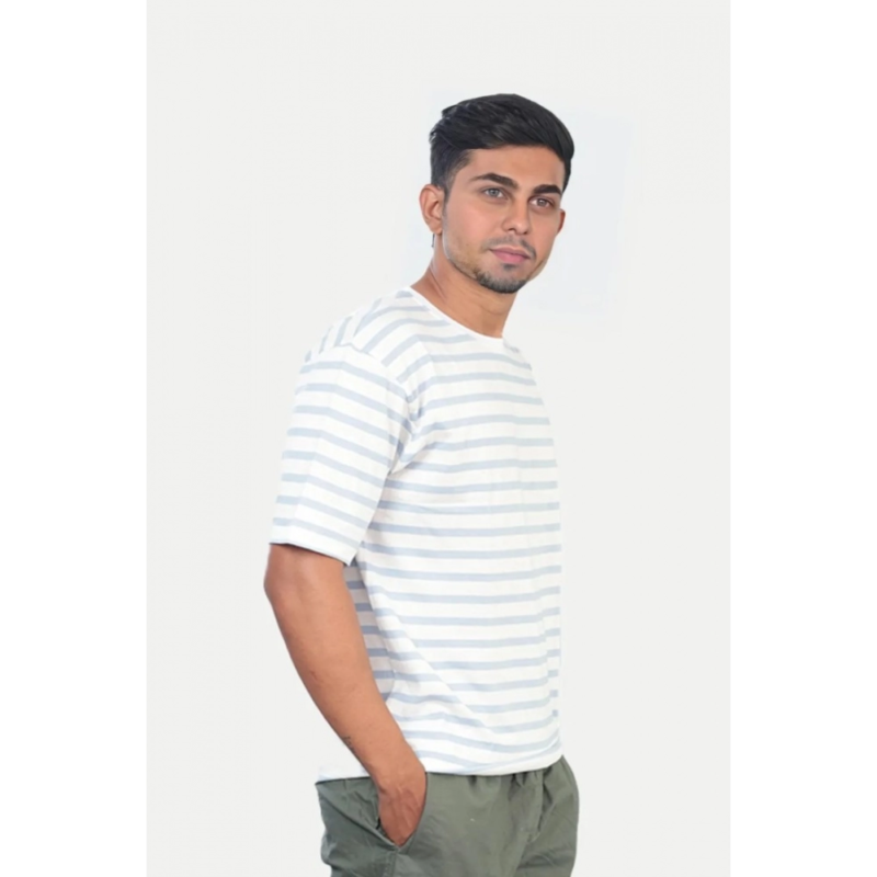 Generic Men's?Casual Half sleeve Stripped Cotton Crew Neck T-shirt (White) - Image 3