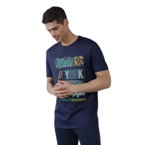 Generic Men's?Casual Half sleeve Printed Polyester Crew Neck T-shirt (Navy)