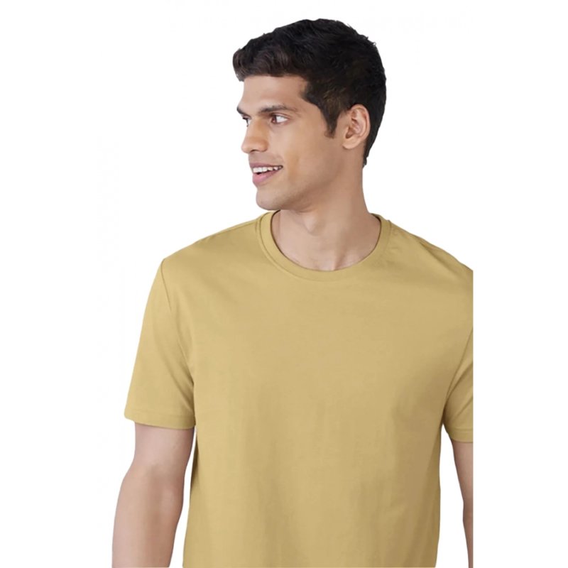 Generic Men's?Casual Half sleeve Solid?Polyester Crew Neck T-shirt (Sand)