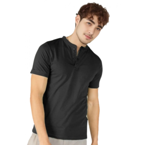 Generic Men's?Casual Half sleeve Solid?Cotton Henley Neck T-shirt (Black)