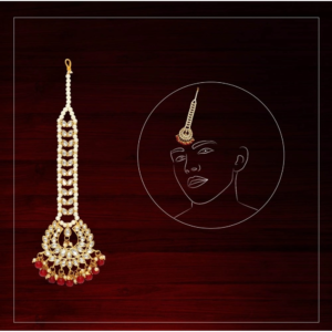 Generic Women's Maroon Color Imitation Pearl & Kundan Maang Tikka