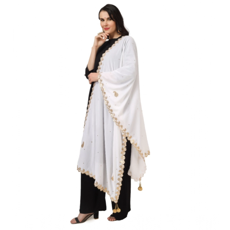 Generic Women's Velvet Gotta Patti Dupatta (White, Length:?2.25 to 2.50 Mtr) - Image 5