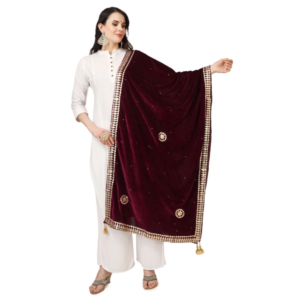Generic Women's Velvet Gotta Patti Dupatta (Purple, Length:?2.25 to 2.50 Mtr)