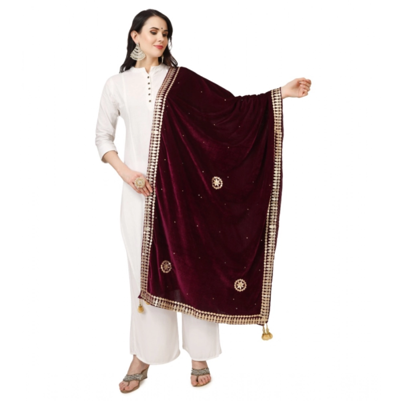 Generic Women's Velvet Gotta Patti Dupatta (Purple, Length:?2.25 to 2.50 Mtr)