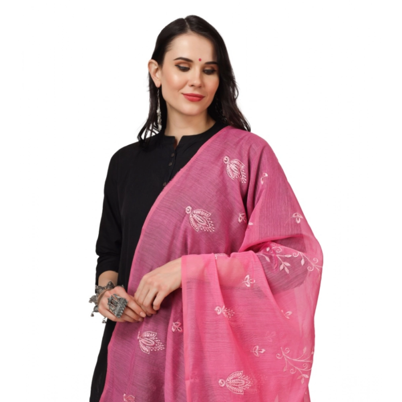 Generic Women's Cotton Embroidered Dupatta (Pink, Length:?2.25 to 2.50 Mtr) - Image 4