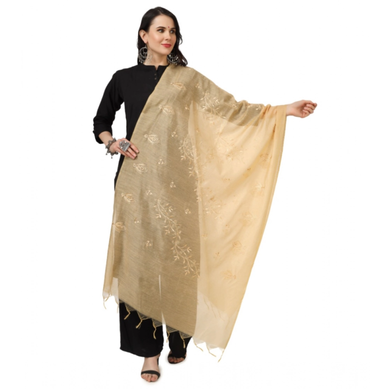 Generic Women's Cotton Embroidered Dupatta (Gold, Length:?2.25 to 2.50 Mtr)