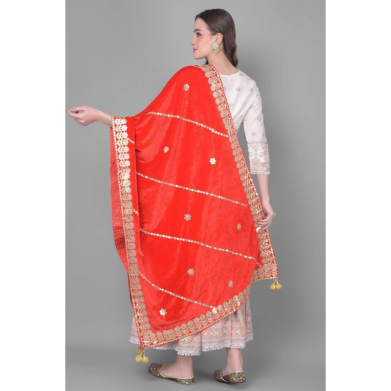 Generic Women's Velvet Gotta Patti Dupatta (Red, Length:?2.25 to 2.50 Mtr) - Image 4
