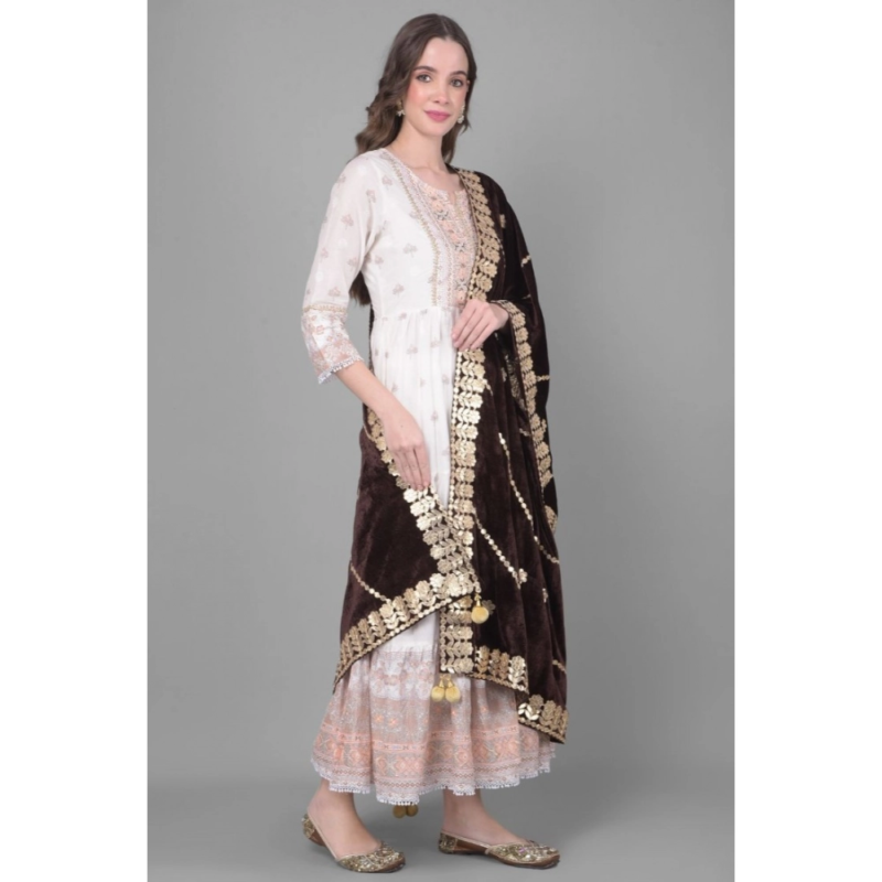 Generic Women's Velvet Gotta Patti Dupatta (Brown, Length:?2.25 to 2.50 Mtr) - Image 2