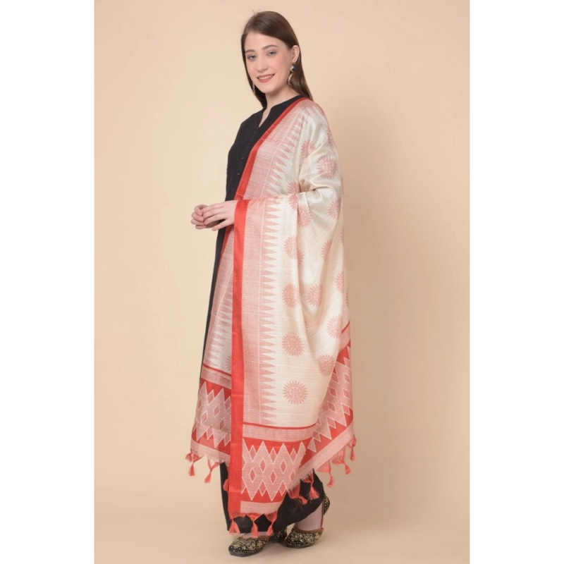 Generic Women's Art Silk Printed Dupatta (Red, Length:?2.25 to 2.50 Mtr) - Image 2