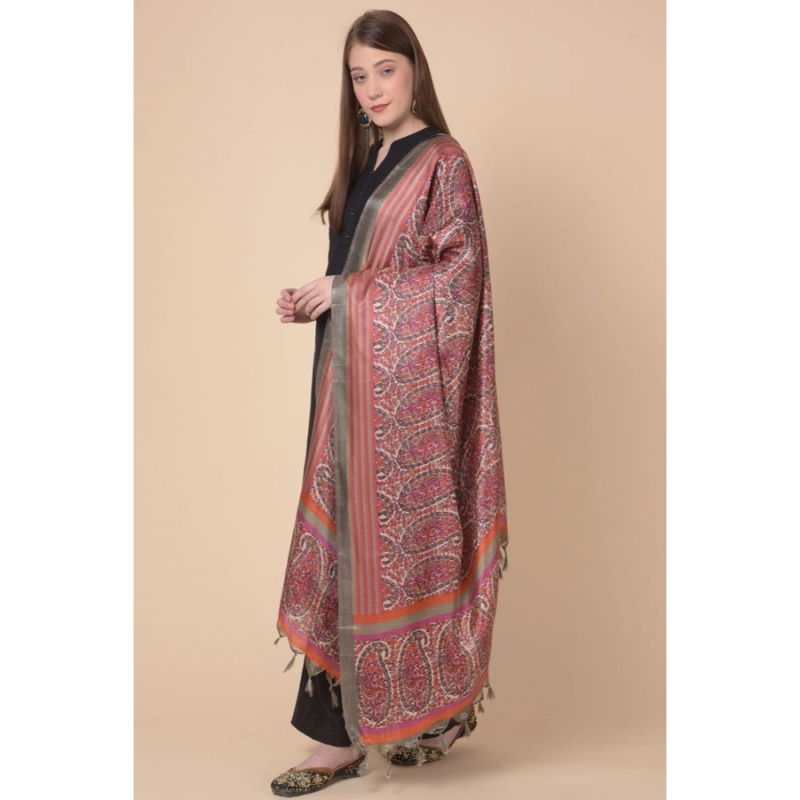 Generic Women's Art Silk Printed Dupatta (Grey, Length:?2.25 to 2.50 Mtr) - Image 3