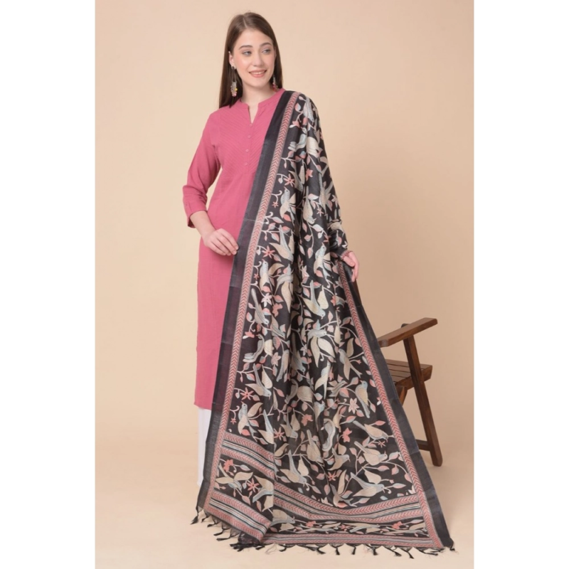 Generic Women's Art Silk Printed Dupatta (Black, Length:?2.25 to 2.50 Mtr) - Image 3