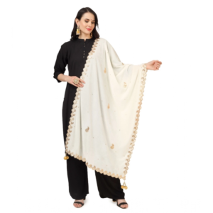 Generic Women's Velvet Gotta Patti Dupatta (Off White, Length:?2.25 to 2.50 Mtr)