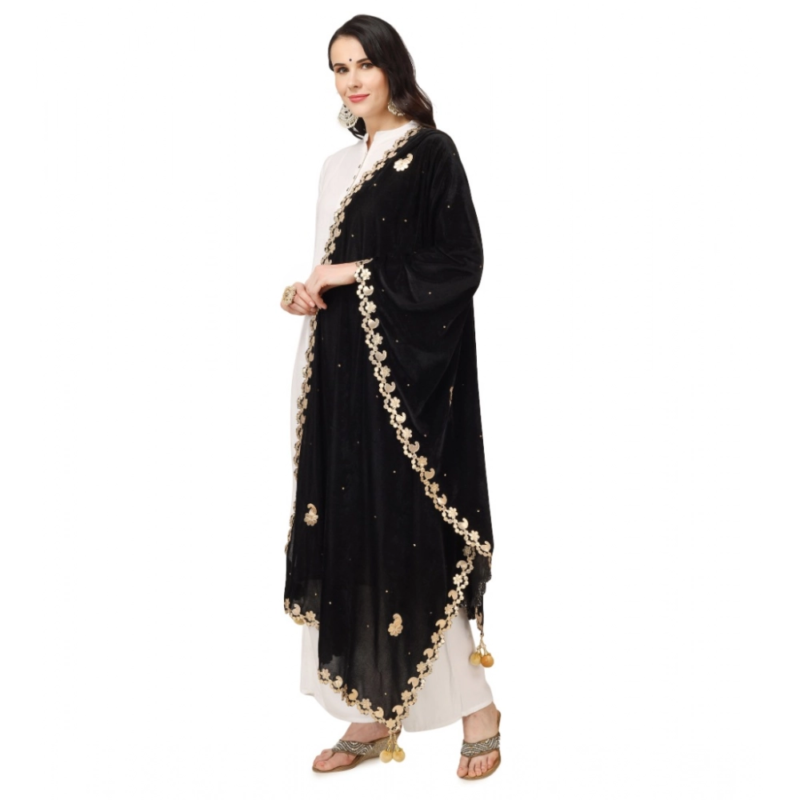 Generic Women's Velvet Gotta Patti Dupatta (Black, Length:?2.25 to 2.50 Mtr) - Image 5