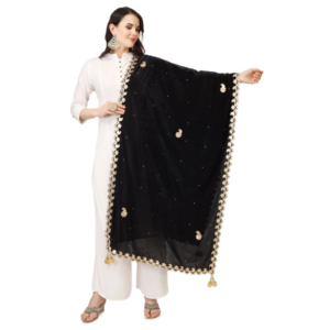 Generic Women's Velvet Gotta Patti Dupatta (Black, Length:?2.25 to 2.50 Mtr)