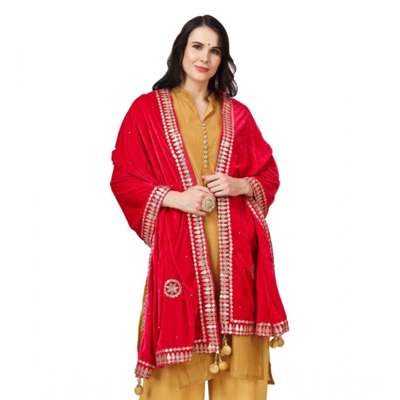 Generic Women's Velvet Gotta Patti Dupatta (Pink, Length:?2.25 to 2.50 Mtr) - Image 3