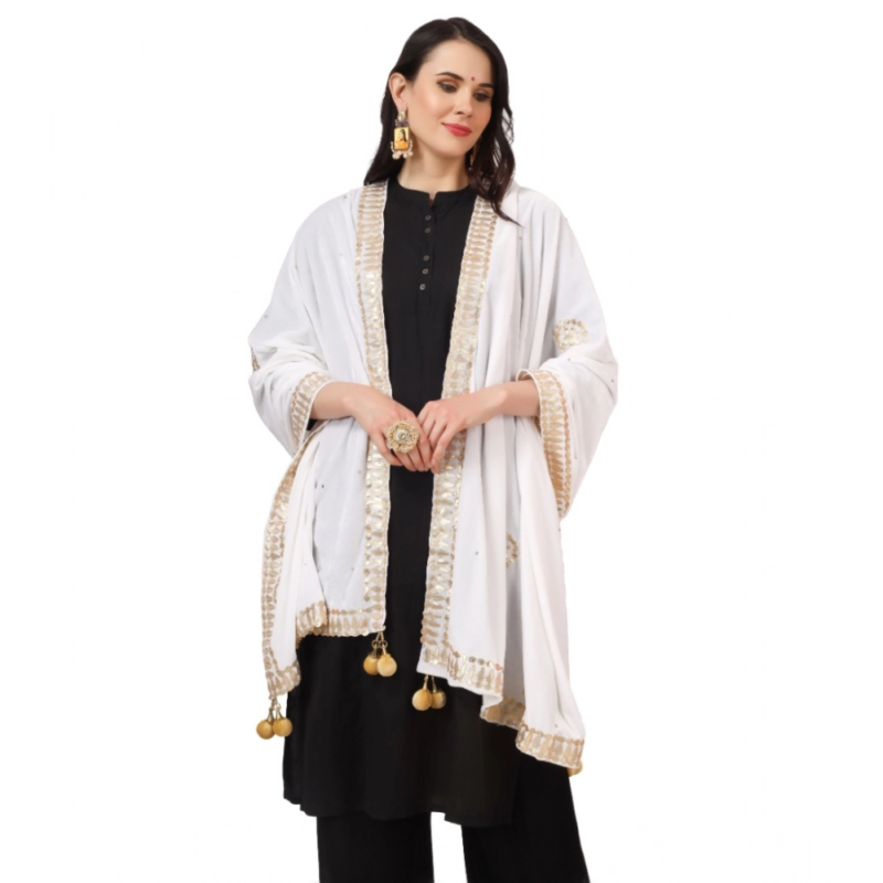 Generic Women's Velvet Gotta Patti Dupatta (White, Length:?2.25 to 2.50 Mtr) - Image 3
