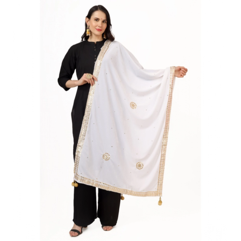 Generic Women's Velvet Gotta Patti Dupatta (White, Length:?2.25 to 2.50 Mtr)