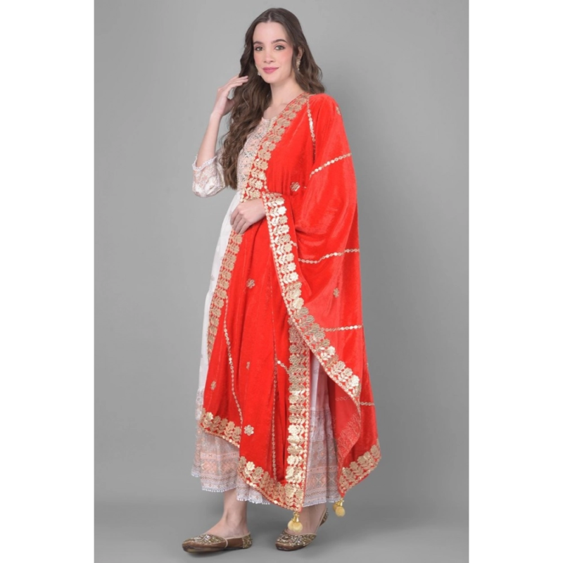 Generic Women's Velvet Gotta Patti Dupatta (Red, Length:?2.25 to 2.50 Mtr) - Image 3
