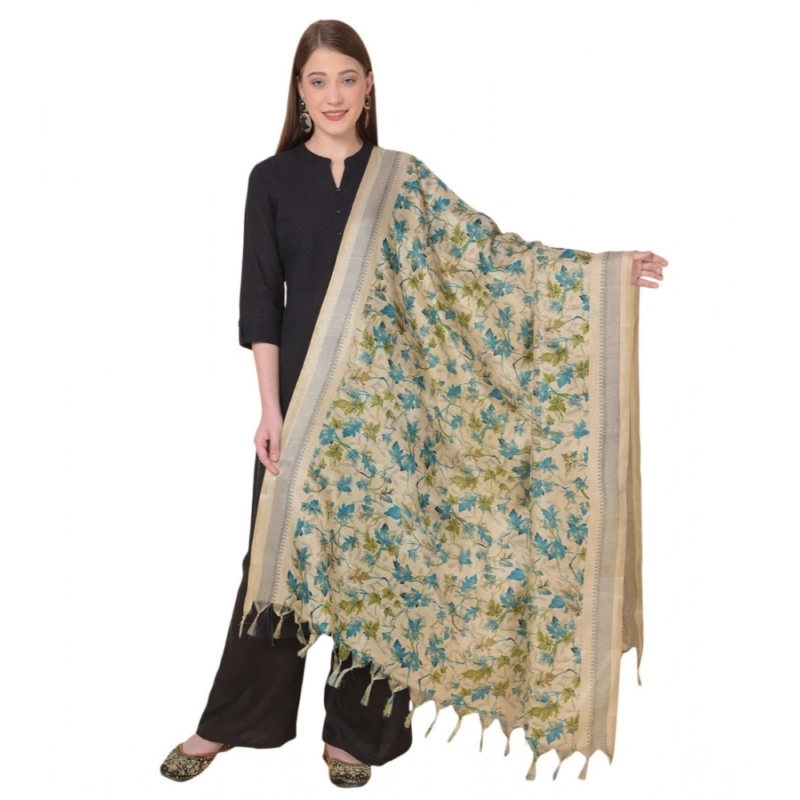 Generic Women's Art Silk Printed Dupatta (Gold, Length:?2.25 to 2.50 Mtr)
