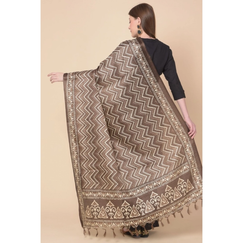 Generic Women's Art Silk Printed Dupatta (Brown, Length:?2.25 to 2.50 Mtr) - Image 5