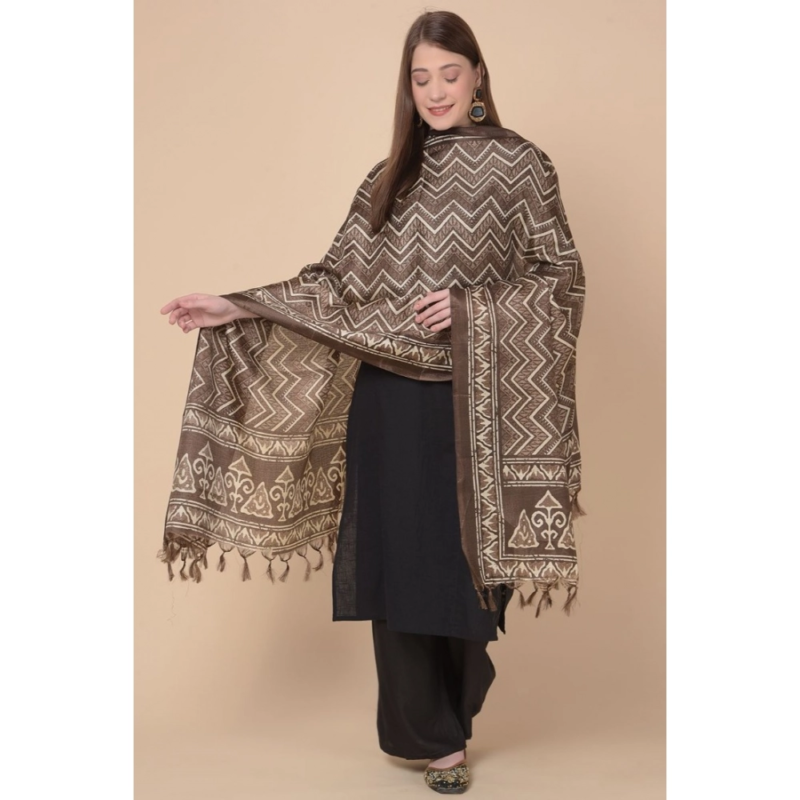 Generic Women's Art Silk Printed Dupatta (Brown, Length:?2.25 to 2.50 Mtr) - Image 4