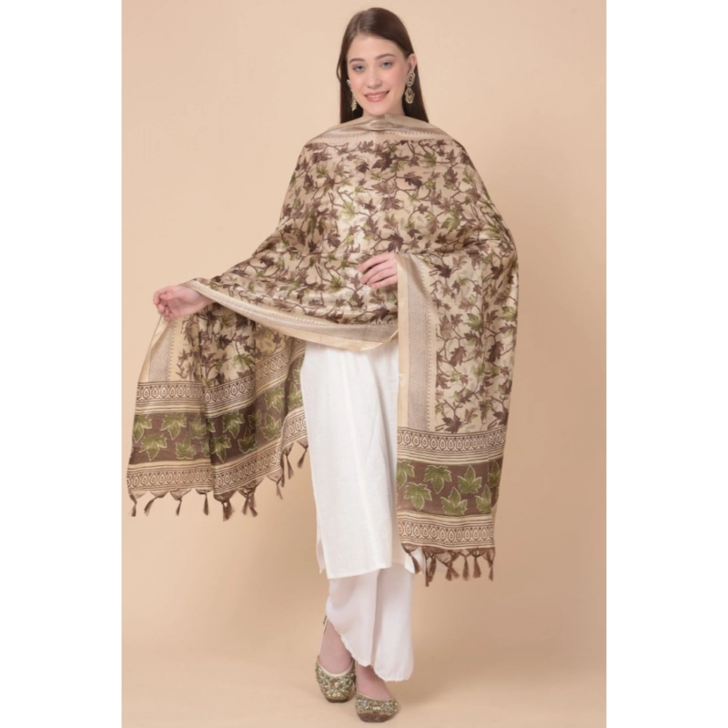 Generic Women's Art Silk Printed Dupatta (Gold, Length:?2.25 to 2.50 Mtr) - Image 2