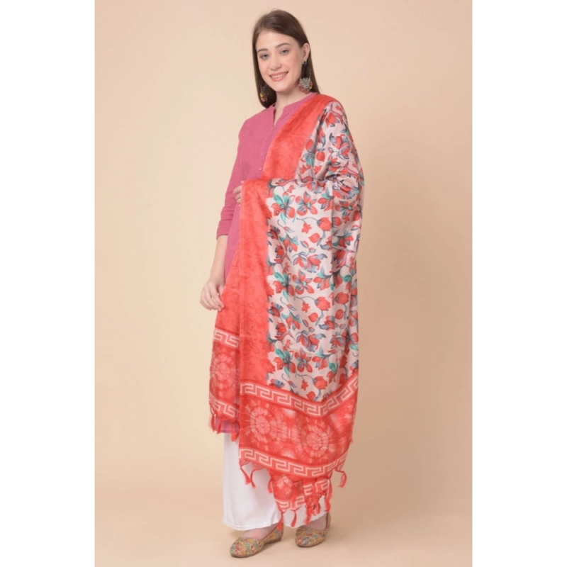 Generic Women's Art Silk Printed Dupatta (Red, Length:?2.25 to 2.50 Mtr) - Image 4