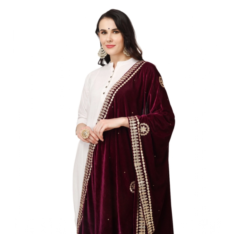 Generic Women's Velvet Gotta Patti Dupatta (Purple, Length:?2.25 to 2.50 Mtr) - Image 4
