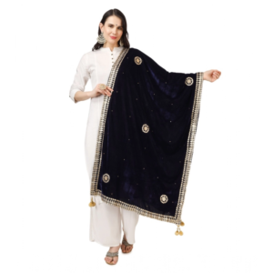 Generic Women's Velvet Gotta Patti Dupatta (Blue, Length:?2.25 to 2.50 Mtr)