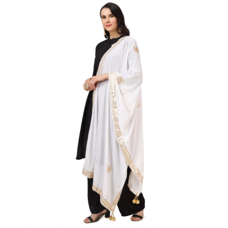 Generic Women's Velvet Gotta Patti Dupatta (White, Length:?2.25 to 2.50 Mtr) - Image 5