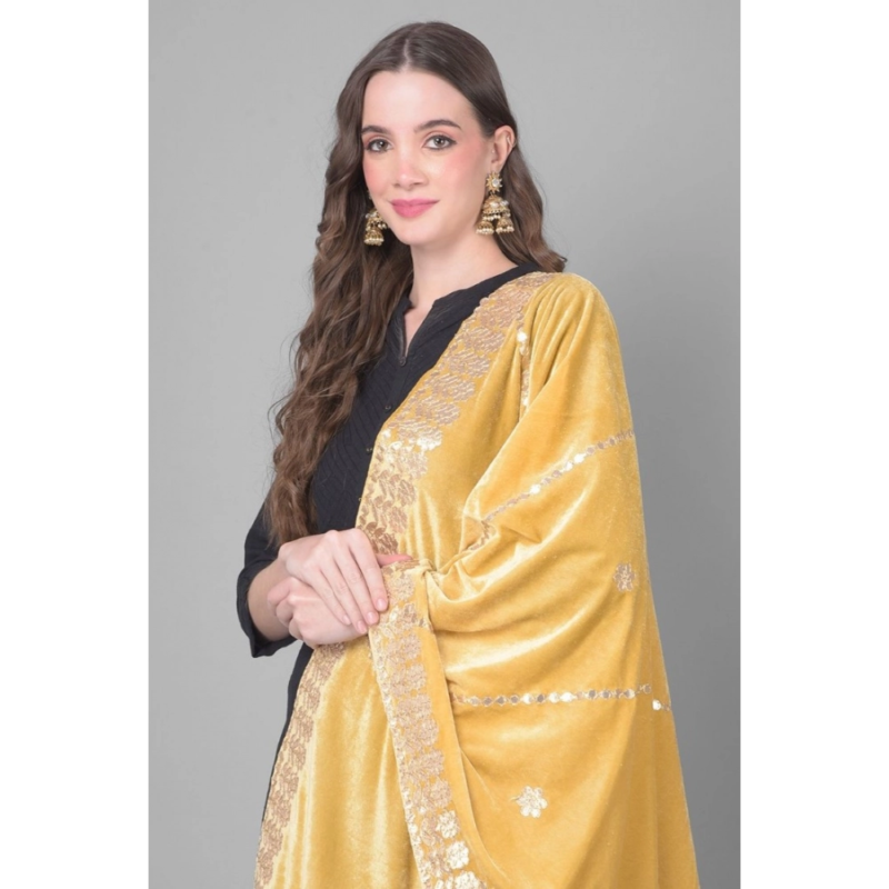Generic Women's Velvet Gotta Patti Dupatta (Gold, Length:?2.25 to 2.50 Mtr) - Image 3