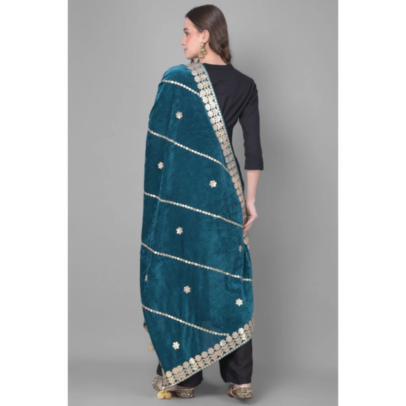 Generic Women's Velvet Gotta Patti Dupatta (Teal, Length:?2.25 to 2.50 Mtr) - Image 4