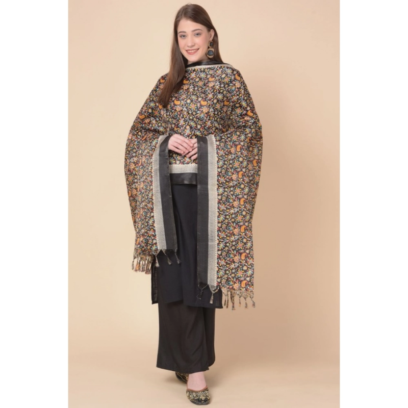 Generic Women's Art Silk Printed Dupatta (Black, Length:?2.25 to 2.50 Mtr) - Image 2