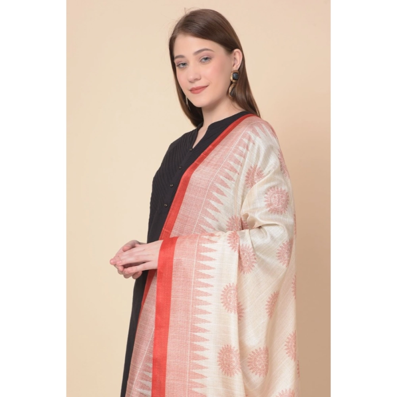 Generic Women's Art Silk Printed Dupatta (Red, Length:?2.25 to 2.50 Mtr) - Image 3