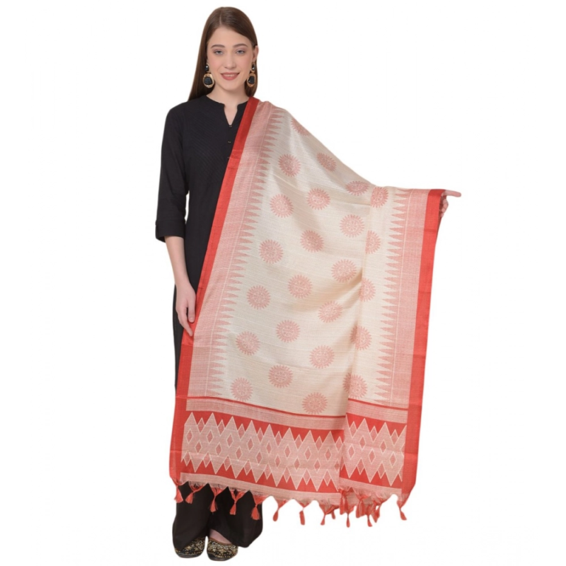 Generic Women's Art Silk Printed Dupatta (Red, Length:?2.25 to 2.50 Mtr)