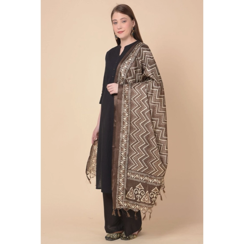 Generic Women's Art Silk Printed Dupatta (Brown, Length:?2.25 to 2.50 Mtr) - Image 2