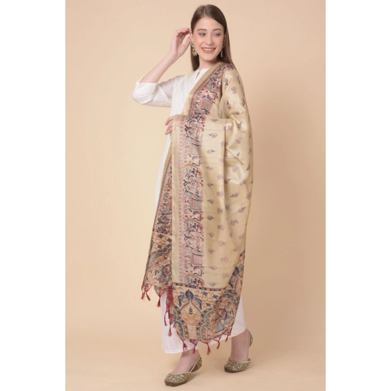 Generic Women's Art Silk Printed Dupatta (Gold, Length:?2.25 to 2.50 Mtr) - Image 4